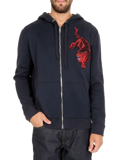 Shop Valentino Go Tiger Zipped Sweatshirt In Blue Navy