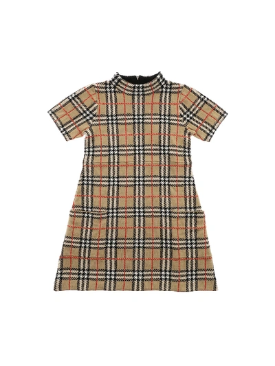Shop Burberry Denise Check Dress In Beige