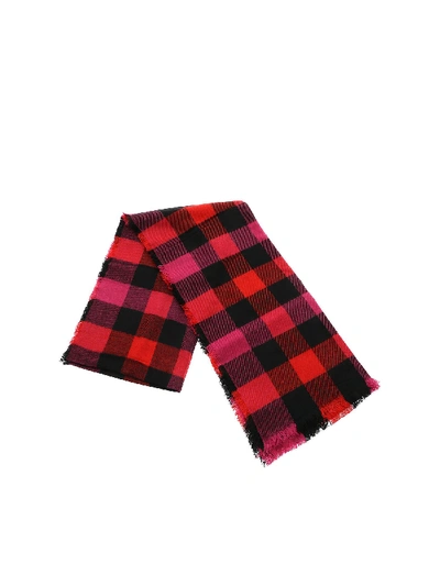 Shop Woolrich Check Print Scarf In Black Red And Fuchsia