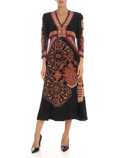 Shop Etro Carpet Print Dress In Black