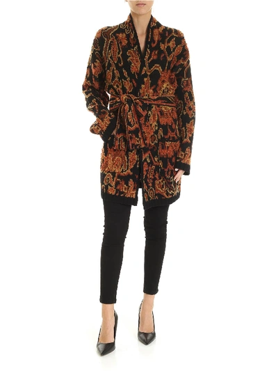 Shop Etro Contrasting Knitted Cardigan In Black