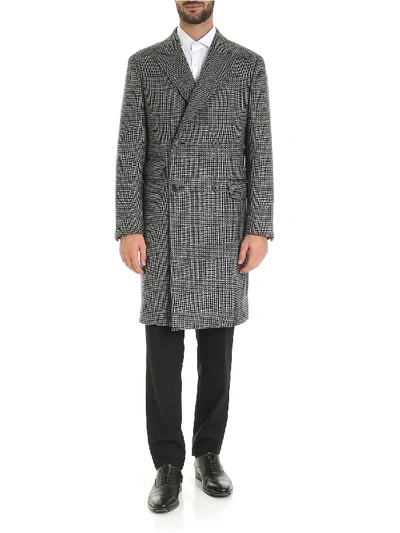 Shop Z Zegna Prince Of Wales Pattern Coat In Black And Grey