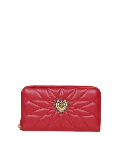 Shop Dolce & Gabbana Devotion Wallet In Matelassé Nappa Leather In Red