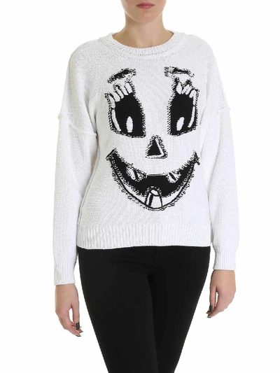 Shop Moschino Pumpkin Face Pullover In White