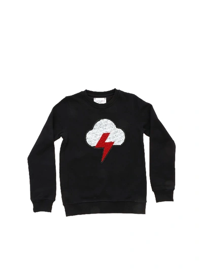 Shop Alberta Ferretti Black Sweatshirt With Cloud And Lightning Patch