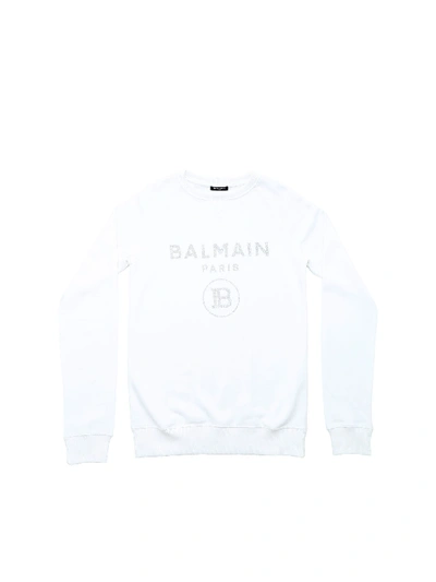 Shop Balmain Print Sweatshirt In White