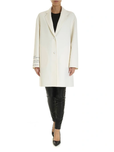 Shop Valentino Compact Drap With Poetry Coat In Cream Color