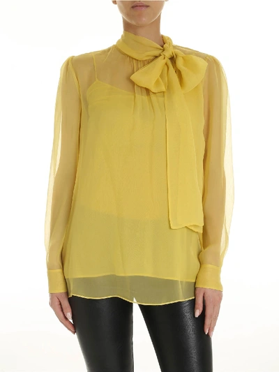 Shop Valentino Bow Chiffon Shirt In Yellow