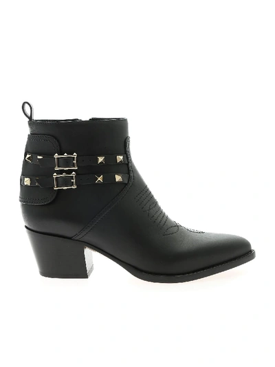 Shop Valentino Bootie Ankle Boots In Black With Studs