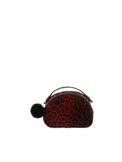 Shop Monnalisa Animal Print Waist Bag In Red And Black Velvet