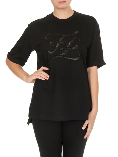 Shop Fendi Black T-shirt With Ff Karligraphy Logo