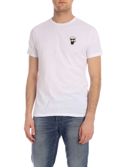Shop Karl Lagerfeld Ikonik Rubber White T-shirt With Patch