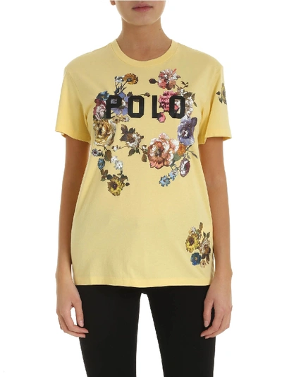 Shop Polo Ralph Lauren Black Logo Print T-shirt In Yellow