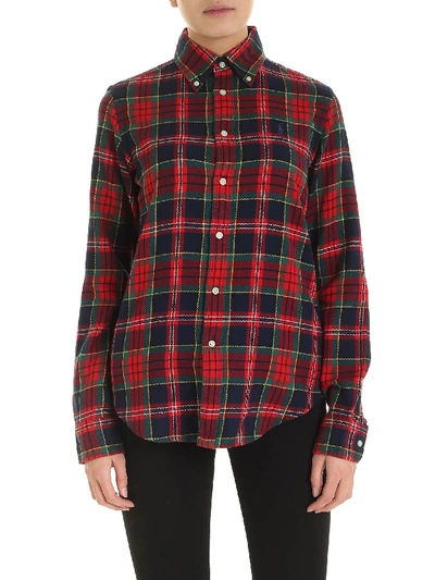 Shop Polo Ralph Lauren Tartan Shirt With Logo Embroidery In Red