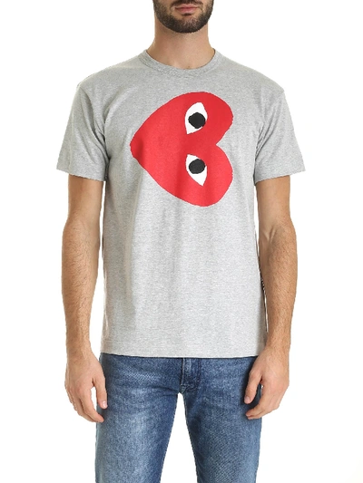 Shop Comme Des Garçons Play Play Heart Logo T-shirt In Gray In Grey