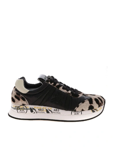 Premiata Conny Leopard Print Sneakers In Black