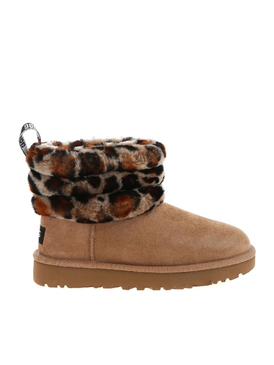 Shop Ugg Fluff Mini Quilted Leopard Ankle Boots In Brown In Beige