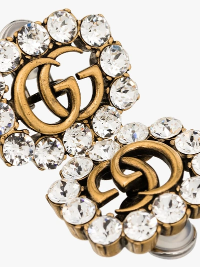 Shop Gucci Gold-plated Gg Logo Crystal Earrings