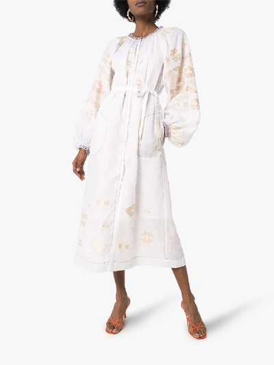Shop Vita Kin Bodrum Embroidered Linen Dress In White