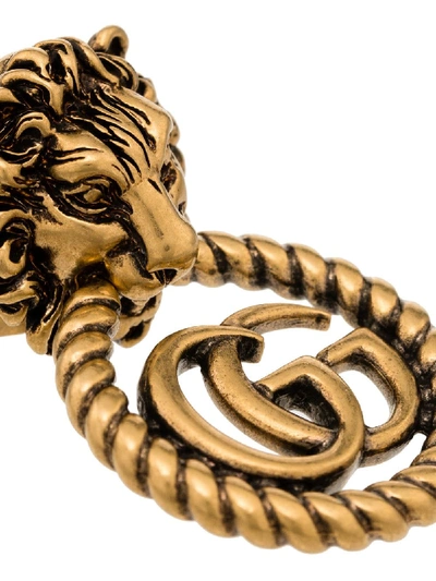 Shop Gucci Gold-plated Lion Head Logo Earrings