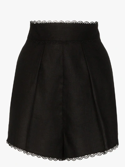 Shop Zimmermann Kirra Lace Trim Linen Shorts In Black