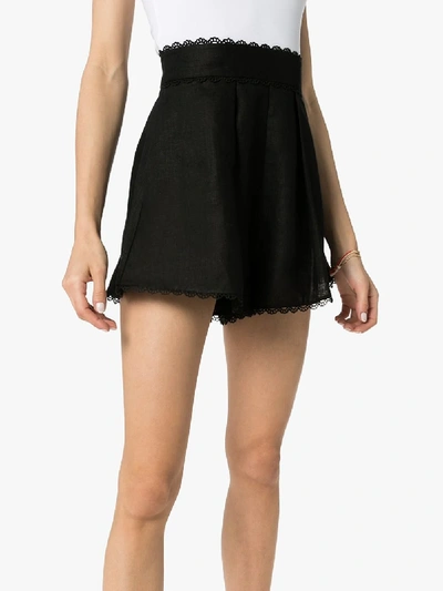 Shop Zimmermann Kirra Lace Trim Linen Shorts In Black