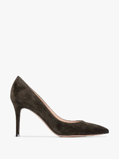 Shop Gianvito Rossi Green 85 Pointed Toe Suede Pumps