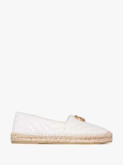 Shop Gucci White Pilar Quilted Leather Logo Espadrilles