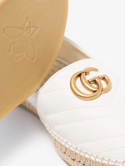 Shop Gucci White Pilar Quilted Leather Logo Espadrilles