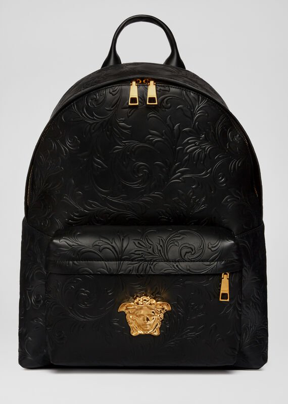 versace black leather backpack
