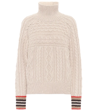 Shop Burberry Cashmere Turtleneck Sweater In Beige