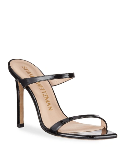 Shop Stuart Weitzman Aleena Patent Slide High-heel Sandals In Black