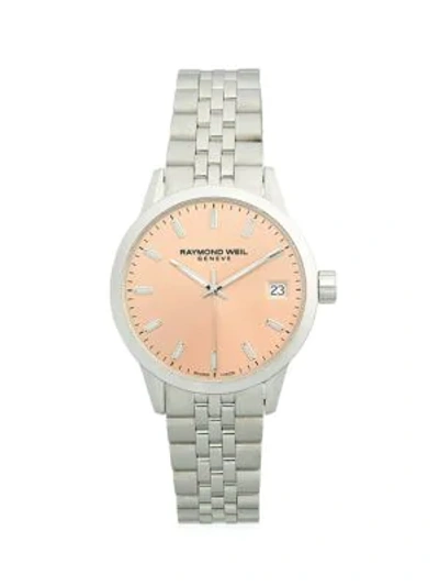 Shop Raymond Weil Stainless Steel Bracelet Watch In Grey Pink