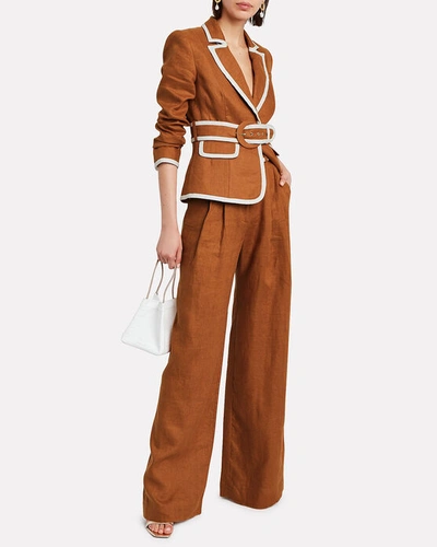 Shop Zimmermann Super Eight Linen Blazer In Toffee