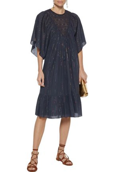 Shop Antik Batik Gelly Crochet-paneled Striped Cotton And Lurex-blend Dress In Navy