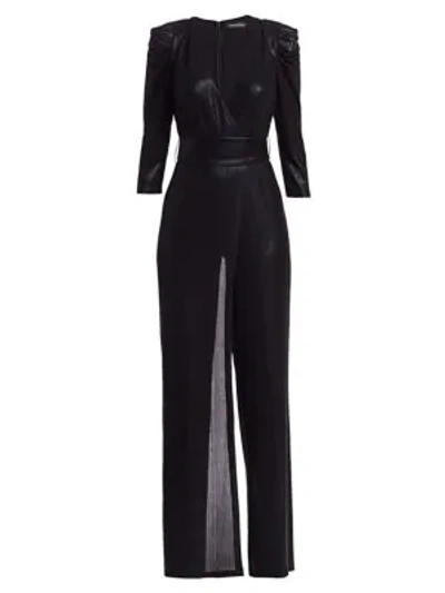 Shop Retroféte Women's Monroe Metallic Puff-sleeve Jumpsuit In Black