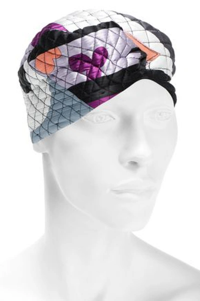 Shop Emilio Pucci Wrap-effect Printed Quilted Silk-blend Satin Turban In Black
