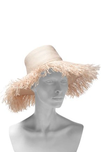 Shop Zimmermann Woman Feather-embellished Frayed Straw Sun Hat Off-white