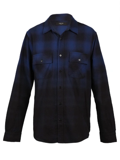 Shop Amiri Dip Dye Flannel Shirt Blue