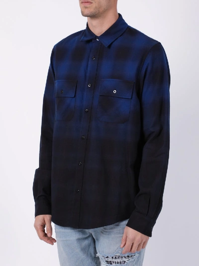 Shop Amiri Dip Dye Flannel Shirt Blue