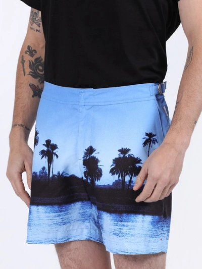 Shop Orlebar Brown Palm Trees Print Swim Shorts In Blue