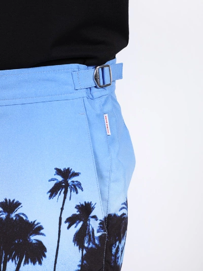 Shop Orlebar Brown Palm Trees Print Swim Shorts In Blue