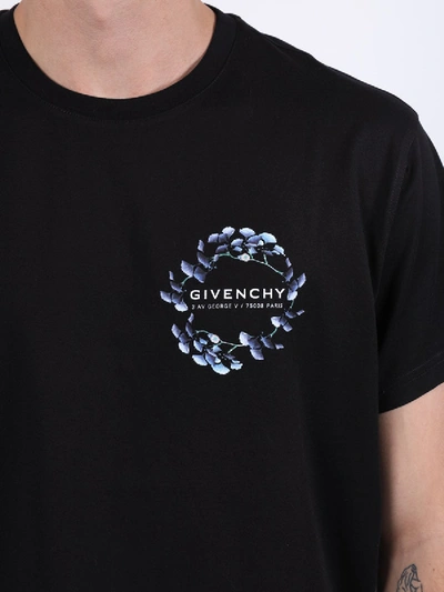 Shop Givenchy Blue Floral Logo T-shirt