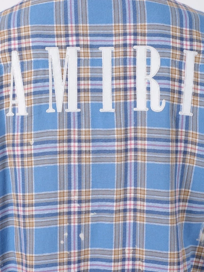 Shop Amiri Splatter Plaid Shirt In Blue