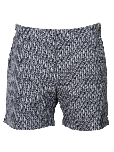 Shop Orlebar Brown Vintage Pattern Bulldog Swim Shorts In Blue