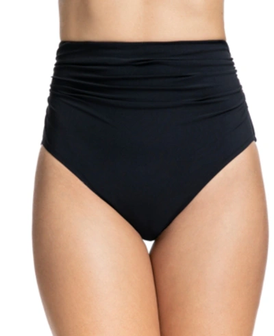 Shop Profile By Gottex Tutti Frutti Ruched High-waist Bikini Bottoms Women's Swimsuit In Black