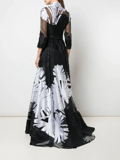 Shop Carolina Herrera Floral Appliqué Shirt Gown In Black