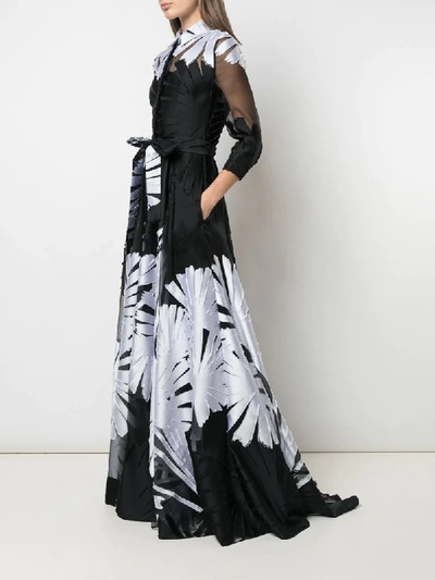 Shop Carolina Herrera Floral Appliqué Shirt Gown In Black