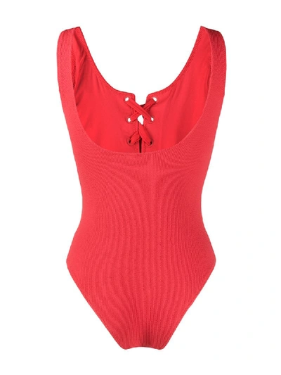 Shop Ganni Lace-up Swimsuit In Pink