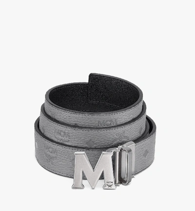 Shop Mcm Claus M Reversible Belt 1" In Monogram Leather In Grey | Smoked Pearl